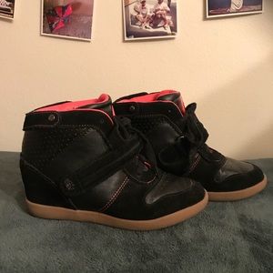 Black & pink wedge high tops with Velcro strap